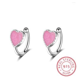 Backs Earrings Fashion Children 925 Silver Pink Green Enamel Cute Heart Non Piercing Fake Clip For Baby Girl Women Party Earring Gift