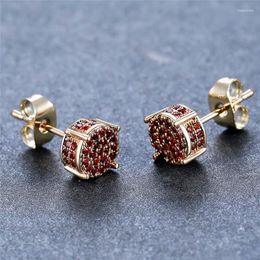 Stud Earrings Luxury Crystal Hip Hop Round Red Zircon Small Stone Vintage Gold Silver Colour Wedding For Women