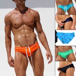 Men's Swimwear Men Swimwear Sexy Solid Colour Nylon Triangle Swimsuit European And American Fashion Bikini Low Waist Beach Surf Sports J220913