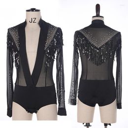 Stage Wear Shiny Rhinestone Latin Dance Top V-neck Men Shirts Ballroom Dancing Clothes Male Professional Competition Dancewear