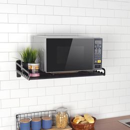 Hooks Microwave Oven Storage Holders Racks Kitchen Shelf Holder Black Aluminium Wall Rack Organiser Accessories