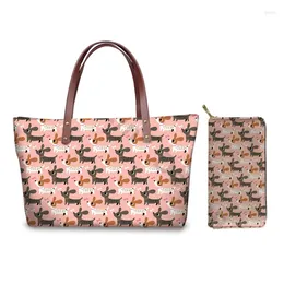 Evening Bags Pink Cartoon Sausage Dog Print Women Cute Large Handbags Fashion Trendy Purses Tote Set Casual Beach For Custom Bolsos