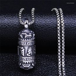 Pendant Necklaces Bohemia Yoga Sanskrit Column That Can Be Opened Stainless Steel Necklace Silver Color Long Jewelry Collar NZZ71S04