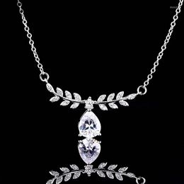 Lockets Leaves Water Drop Choker Pendant Real Silver Color Bijou Cz Statement Wedding Pendants Necklace For Women Jewelry