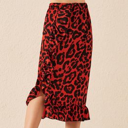 Skirts Ladies Leopard Clothing Sexy Women Print Skirt Fashion High Waist Ruffle Loose Slim Long Wrap