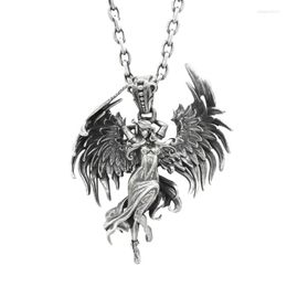 Pendant Necklaces Fashion Pappas Evil Angel Necklace Retro Silver Wing Clavicle Chain Jewellery Couple For Valentines Day Gift