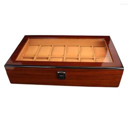 Watch Boxes Wooden Box Case Organizer Display For Men Women 12 Slots Wood With Large Clear Glass Top