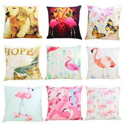 Pillow Cecil 45x45cm Simple Life Sofa Soft Cojines Flamingo Animal Pattern Cotton Linen Square 9colors Pillowcases