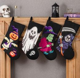 Halloween Decoration Socks With Skull Ghost Print Gift Bag Horror Scene Decor Sock Pendants Event Party Supplies RRB15603