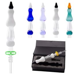 4 Colors 14mm Joint Nector Collector NC Kits Hookah Quartz Ceramic Titanium Nail 3 Style Nails With Plastic Keck Clip Dab Rigs Box Packaging Hookahs