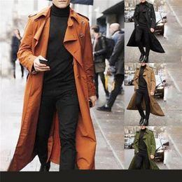 Men's Jackets Overcoat Vintage Long Trench Coat Double Breasted Jacket s s Business Black Solid Windbreak Outwear 220920