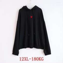 Women's Hoodies Large Size 12XL Hooded Sweatshirt Plus 8XL 9XL 10XL Autumn And Winter Long-sleeved Loose Black Blue Grey Red Jacket