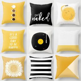 Pillow Case Yellow Geometric Polyester Cushion Cover Modern Black Letter Covers Decorative Sofa Cushions Throw Pillows Pillowcases