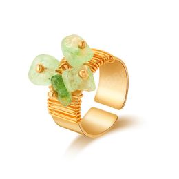 Handmade Green Natural Stone Ring for Women Female Big Wide Gold Metal Open Finger Ring Party Jewellery Birthday Gift