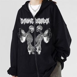 Men's Hoodies Sweatshirts Sweater Spot Winged Skull Print Zip Gothic Fleece and Women's Autumn Winter Oversize Sports Hoodie 220920