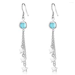 Dangle Earrings 925 Sterling Silver Tassel Star Drop For Women Gift Jewellery Blue Crystal Ball Earring Female Ear Pendientes Eh1067