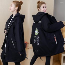 Women's Jackets Women's Pregnant Cotton Coat Long Winter Clothes Korean Large Size Loose Thick Padded Jacket Cartoon Embroidery Hooded