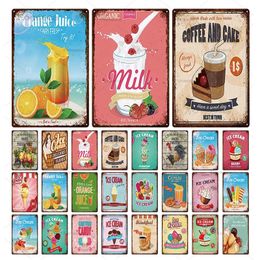 Ice Cream Fruit Juice Breakfast Metal Painting Tin Sign Wall Decoration Cafe Dessert Shop House Farm Kitchen Plaque Art Vintage Food Posterl 30X20CM