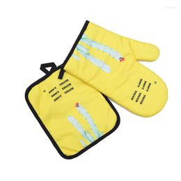 Oven Mitts Two-Piece Cactus Pot Holder Heat-Resistant Waterproof Kitchen Gloves Non-Slip For BBQ Cooking Baking Grilling