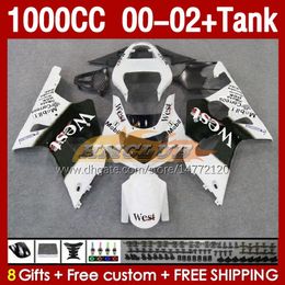 OEM Fairings &Tank For SUZUKI GSXR-1000 GSX R1000 GSXR 1000 CC 00-02 Body 155No.13 1000CC GSXR1000 K2 00 01 02 GSX-R1000 2001 2002 2002 Injection Mould Fairing west white blk