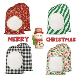 UPS DHL Christmas Decorations Sublimation Santa Sacks 2023 Personalised Buffalo Plaid Drawstring Candy Bags