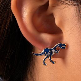 Stud Earrings Timlee E130 Japan Korean Cartoon Personality Enamel Glaze Dinosaur Tyrannosaurus Rex Alloy Studs Jewellery Wholesale
