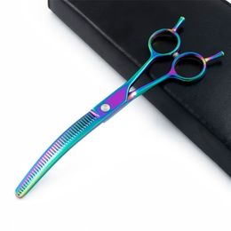 Scissors Shears Professional 7 inch Japan steel pet dog grooming Curved hair scissors thinning barber haircutting shears Hairdresser 220921