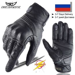 Five Fingers Gloves BERIK Vintage Genuine Leather Motorcycle Gloves Black Full Finger Motocross Biker Glove Guantes Moto Men Windproof Gloves Retro 220921