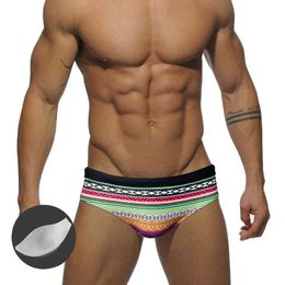 Men's Swimwear 2022 Fashion Boho Men New With Push Pad Printed Swimwear Sexy Low Waist Briefs Beach Surf Sport Quick Dry Bikini J220913