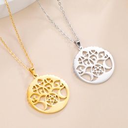 Pendant Necklaces Dawapara Tree Of Life Pentagram Necklace Triple Moon Goddess Amulet Stainless Steel Talisman Mystical Jewellery