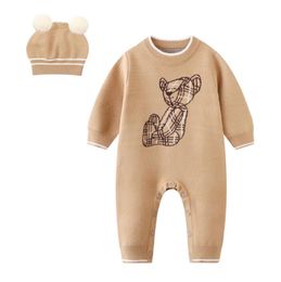 Baby Knitted Rompers With Hats Autumn Winter Newborn Cotton Thicken Warm Jumpsuits Infant Cartoon Onesies Toddler Kids Long Sleeve Romper Children Clothes