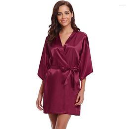 Women's Sleepwear Women's Kimono Bathrobe Gown Silky Satin Women Nightgown Intimate Lingerie Oversize 3XL Solid Bride Bridesmaid