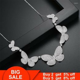 Chains Butterfly Necklace Cz White Gold Filled Party Wedding Statement Pendant Necalace For Women Bridal Engagement Jewelry Gift