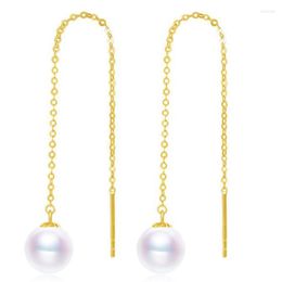 Dangle Earrings Sinya Au750 18k Gold Drop Earring With 7-9 Mm Natural Round High Luster Pearls Long Chain Tassel Design For Women