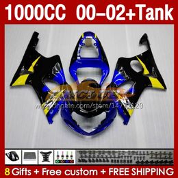 OEM Fairings &Tank For SUZUKI GSXR-1000 GSX R1000 GSXR 1000 CC 00-02 Body 155No.11 1000CC GSXR1000 K2 00 01 02 GSX-R1000 2001 2002 2002 Injection Mould Fairing blue yellow