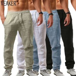 Men's Jeans Cotton Linen Pants Male Summer Breathable Solid Colour Trousers Fitness Streetwear M-3XL 220920