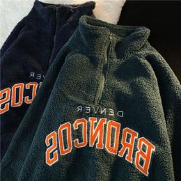 Men's Hoodies Sweatshirts Winter Vintage Punk retro niche design half zipper high neck sweater women loose plus velvet thick polar fleece jacket 220920