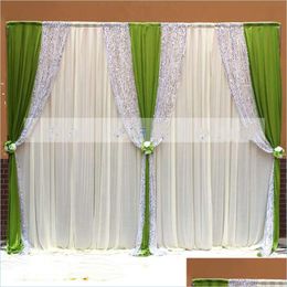 Party Decoration 10Ftx20Ft Luxury Sequin Edge Wedding Backdrop White Curtain With Swags Stage Birthday Wall Decoratons Props Drop Del Dhwoq