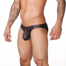 Underpants Sexy Men Briefs Underwear Leather Shorts Mens Calzoncillos Hombre Solid Colour Cuecas