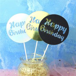 Festive Supplies 1pc Gold Silver Blue Cupcake Cake Topper Happy Birthday Top Flags For Love Family Party Baking Decoration