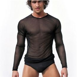 Men's T-Shirts Hirigin Mens Undershirt Gay clothing Nylon Mesh Shirt See Through Sheer Long Sleeves T Shirts Sexy transparent shirt Underwear 220920