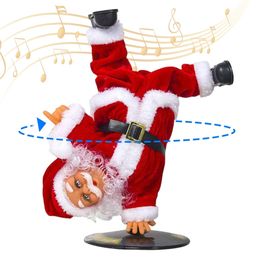 Christmas Decorations Dancing Santa Party Decoration Hip Hop Plush Toys Creative Children Toy Ornament Gift Electric Handstand Santa Claus Doll 220921