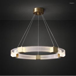 Pendant Lamps Modern LED Ring Indoor Chandelier Lighting Transparent Acrylic Luxurious Hanging Lamp Living Dining Room Golden Fixture Lustre