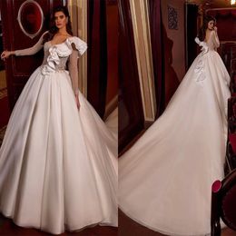Princess Ball Gown Wedding Dresses Appliques V Neck Long Sleeves Folds Sparkling Sequins Beads Lace Ruffles Floor Length Sparkling Bridal Gowns Tailored Plus Size