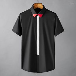 Men's Casual Shirts Cotton Male Luxury Red Collar Point Short Sleeve Mens Dress Summer Slim Fit Party Man 4XL