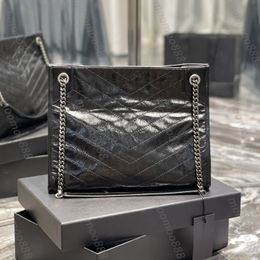12A All-New Mirror Quality Designer Large Niki Shopping Bag 33cm Womens Genuine Leather Tote Luxurys Handbags Wrinkle Purse Black Shoulder Chain Bag Card Holder