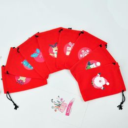 Creative Christmas Blessing Bag 8 Styles Christmas Drawstring Gift Bag Flannel Candy Supplies RRE14656