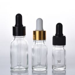 Clear Glass Dropper Bottle 5-100ml Essential Oil Container with Shinny Black Cap for Cosmetics