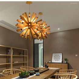 Pendant Lamps Nordic Dandelion Wooden Lights Art Creative Chinese Lamp Tea Room Dining Living Personality