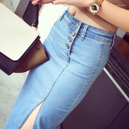 Skirts Chic High Waist Side Slit Denim Mid-Length Skirt Vintage Harajuku Solid Casual All-match Irregular Jean Streetwear